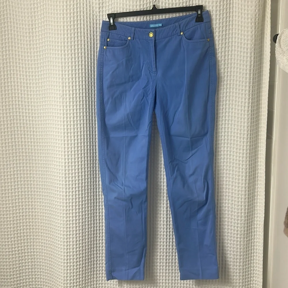 J. McLaughlin 5-Pocket Stretch Cotton Spandex Twill Straight Leg Pants Blue - Picture 2 of 11